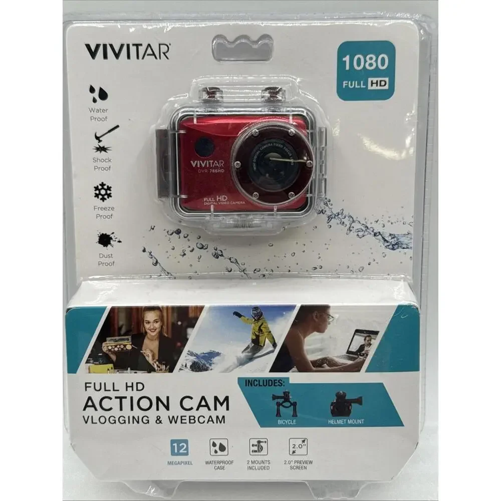 Vivitar DVR 786HD Full HD Action Red Cam Vlogging & Webcam 12MP Waterproof Case